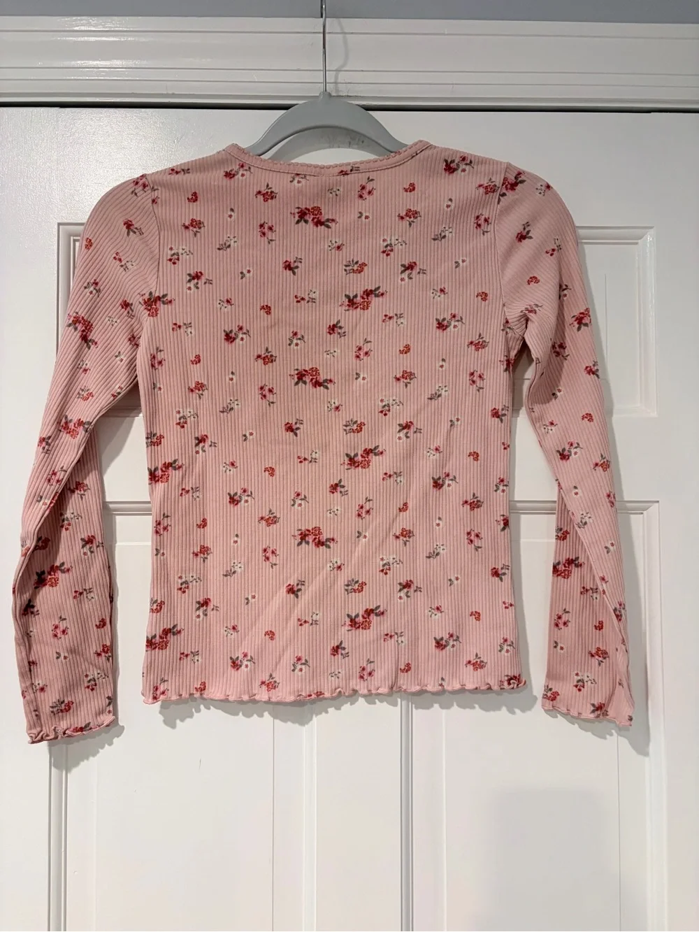 Old Navy Pink Floral Ribbed Long-Sleeve Tee